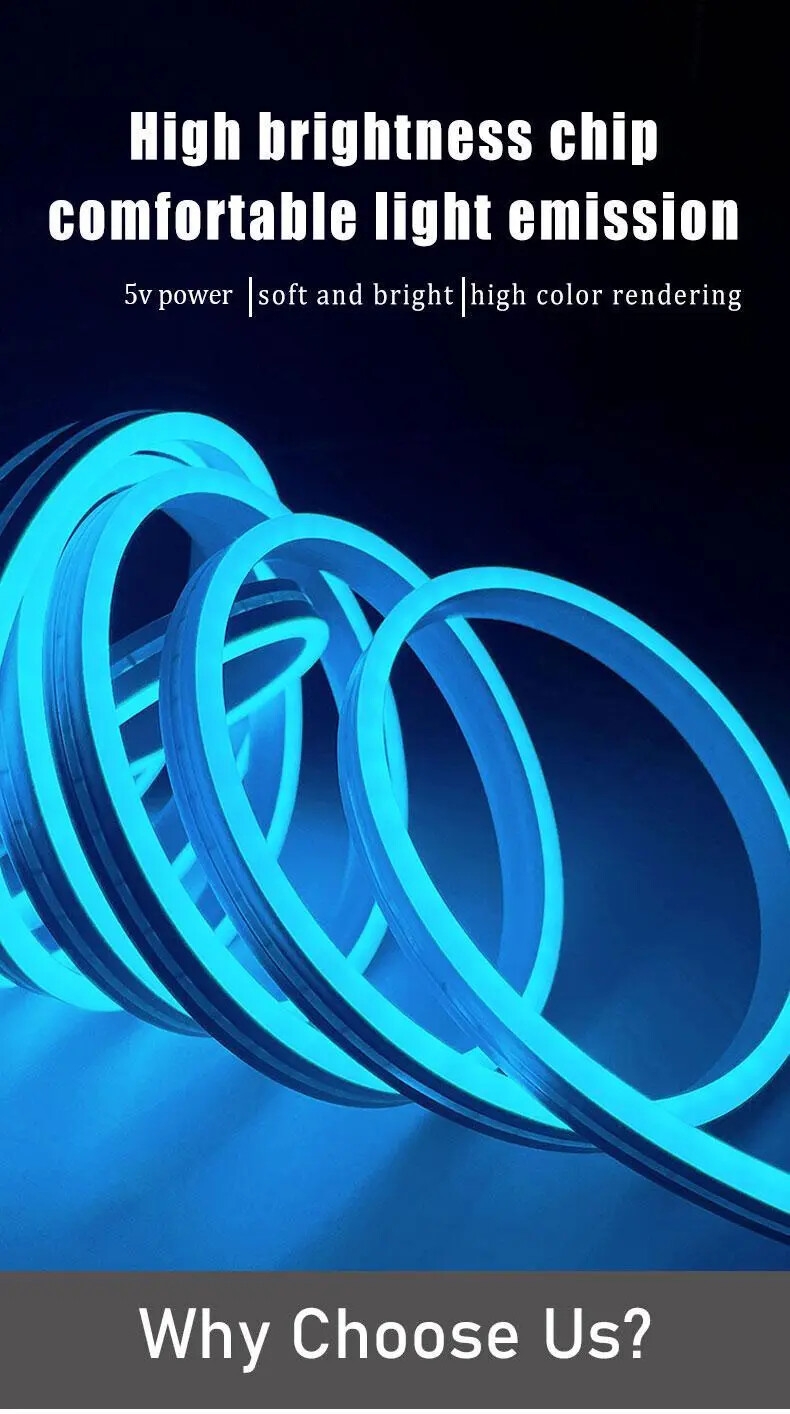 1条冰蓝色led霓虹灯带，39.37-196.85英寸usb供电，可弯曲管状设计配白色连接器——适用于卧室、客厅、玄关、走廊、室内外装饰，diy创意照明，按键开关控制，霓虹灯墙面装饰 详情 0