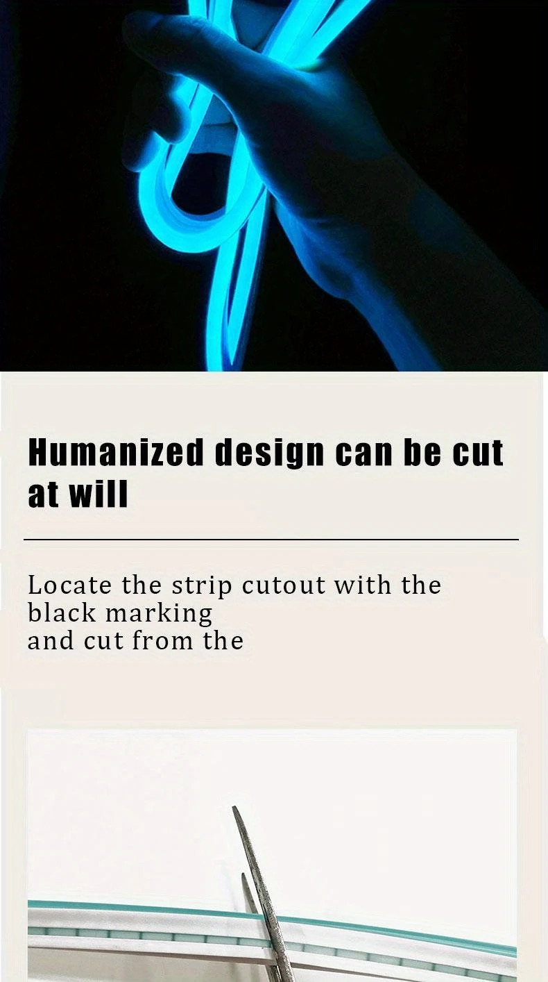 1条冰蓝色led霓虹灯带，39.37-196.85英寸usb供电，可弯曲管状设计配白色连接器——适用于卧室、客厅、玄关、走廊、室内外装饰，diy创意照明，按键开关控制，霓虹灯墙面装饰 详情 6