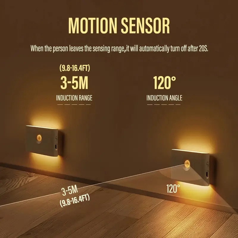 1pc 2pcs 4pcs led smart sensor night light wireless usb rechargeable sensor wall light with motion sensor upper and lower glow protect eyes suitable for bedroom hallway cabinet bathroom kitchen drawer details 2