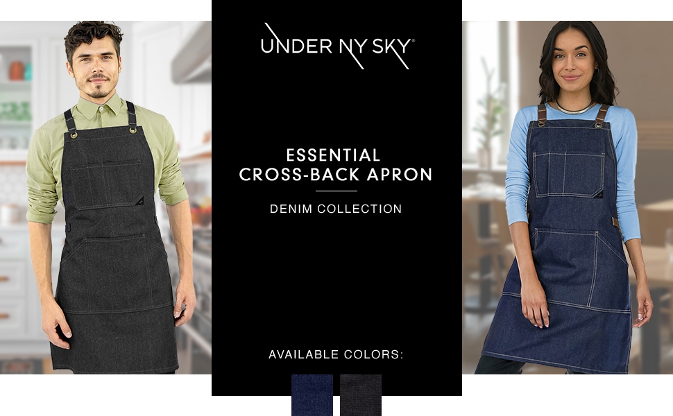 Under Ny Sky, Essential Cross-Back Apron, Denim Collection