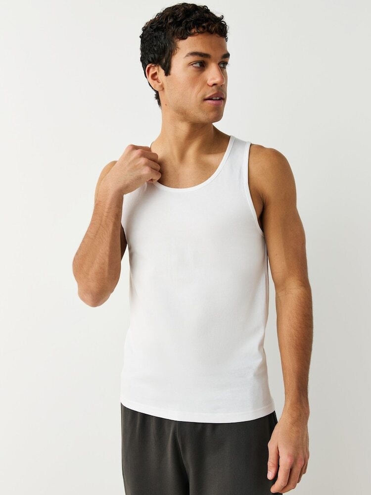 White Slim Fit 100% Cotton Layering Vests 5 Pack - Image 2 of 10