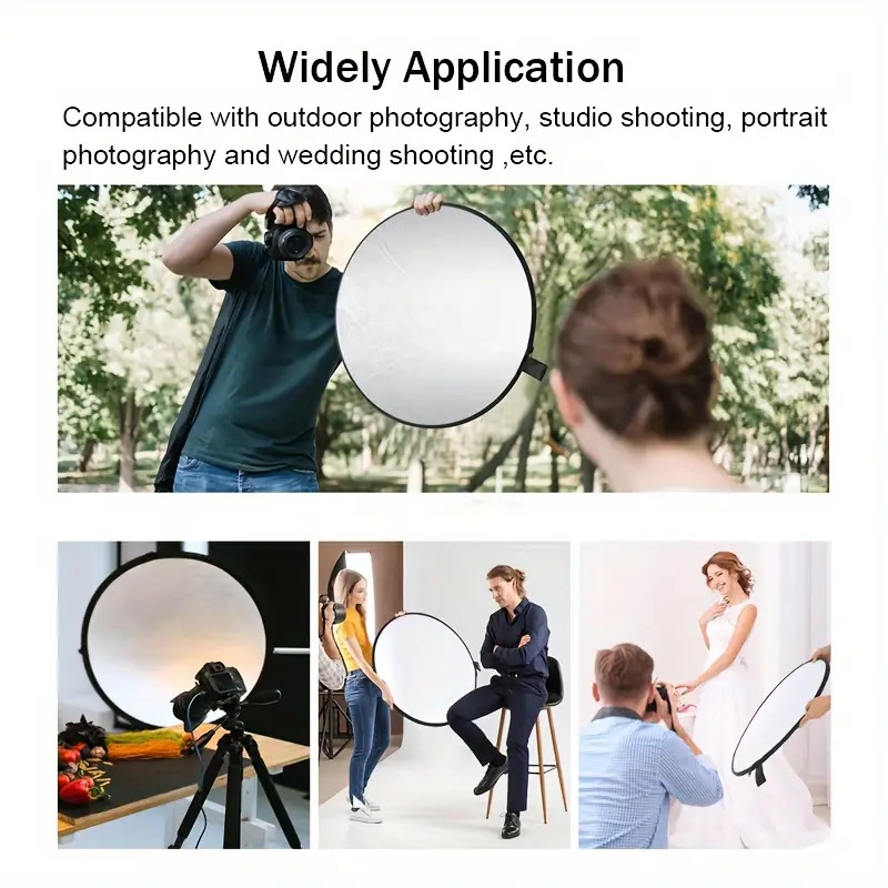 5合1可折叠摄影反光板套装带收纳袋 - 便携式光板，适用于室内/室外使用，提供23.6英寸、31.5英寸、43.3英寸尺寸，半透明、白色、银色、金色、黑色 详情 4