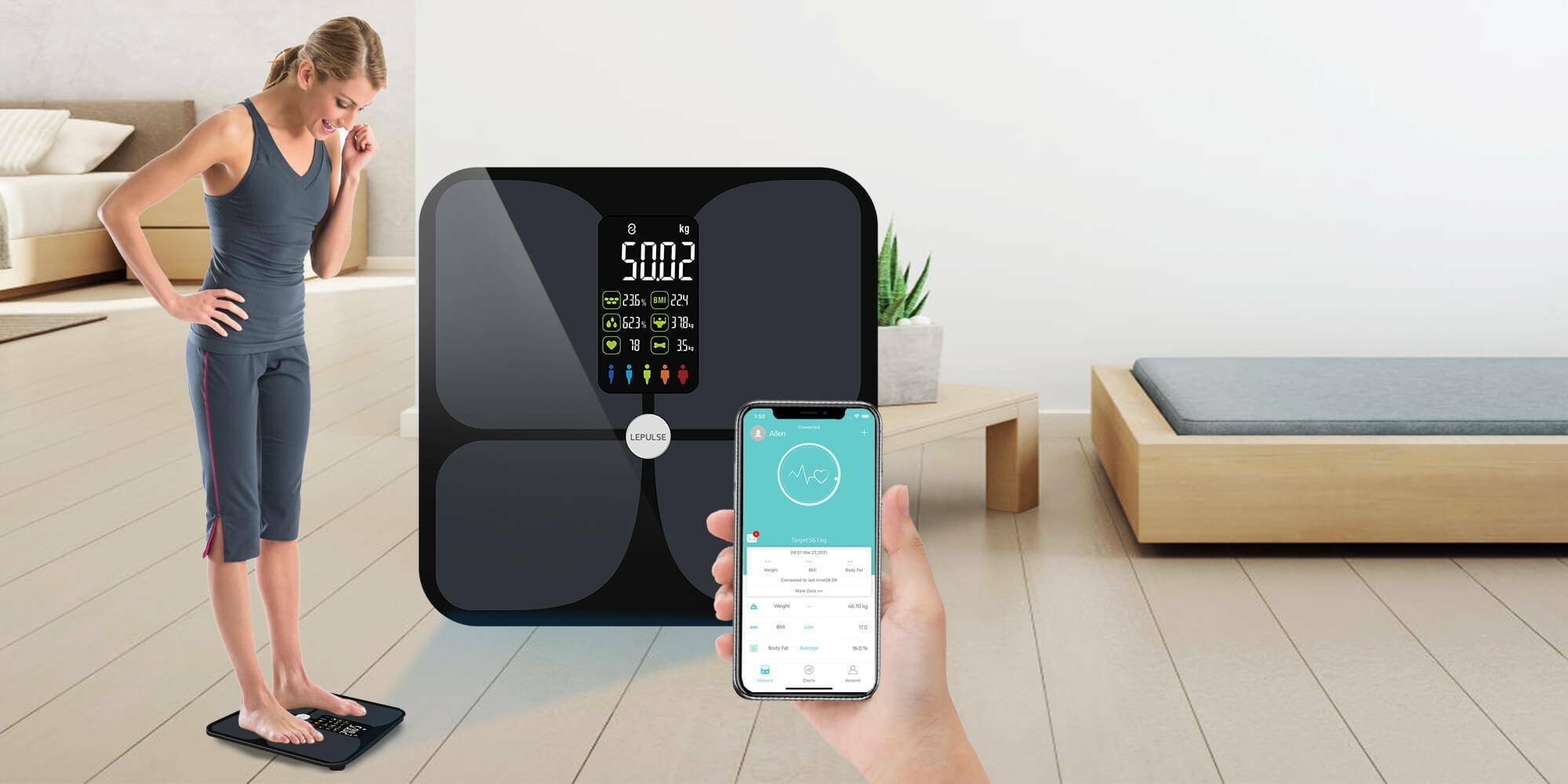 Wellue Smart Scale, 15 Body Composition Monitor, Bathroom BMI Scale with Bluetooth