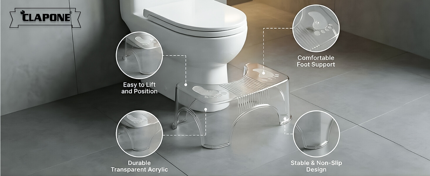 Polypropylene toilet footstool with massage rollers and foldable frame for bathroom use
