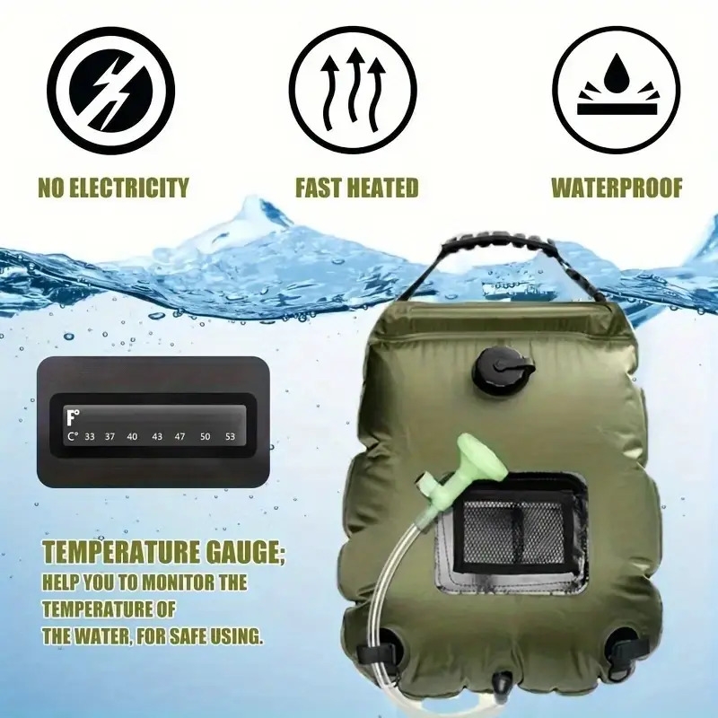 1pc solar heating shower bag 20l 5 3gal portable foldable bath bag water storage bag for outdoor hiking camping outdoor decor travel accessories details 4