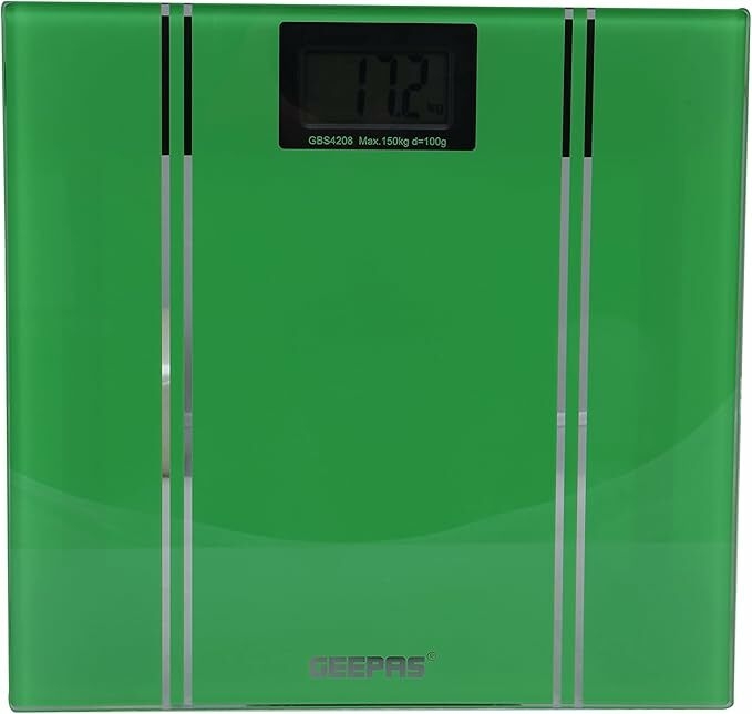 Geepas Digital Personal Scales - Easy Read Display, Large Platform for More Foot Room, Step-On for Instant Weight Reading, Max Capacity 150 kg - 6mm Tempered Glass, Auto Off & Zero - 2 Years Warranty