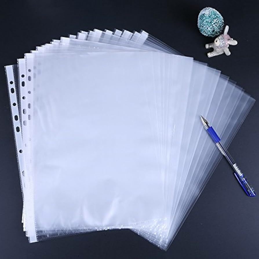 Amazon.com : LIPOVOLT 100PCS A4 Clear Plastic Punched Punch Pockets Folders  Filing Wallets Sleeves Bag : Office Products