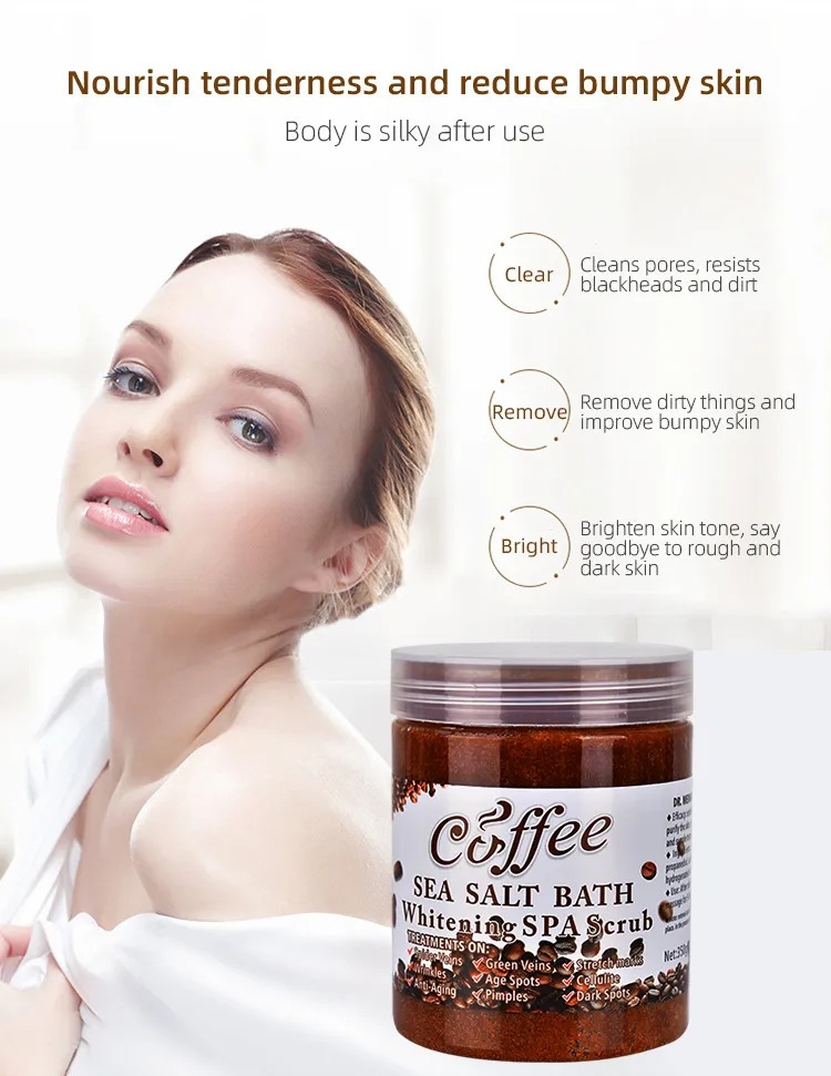 Natural Whitening Coffee Scrub Bath Salt Exfoliating Anti Cellulite Body and Face Scrub Organic Whipped Sea Salt For Skincare