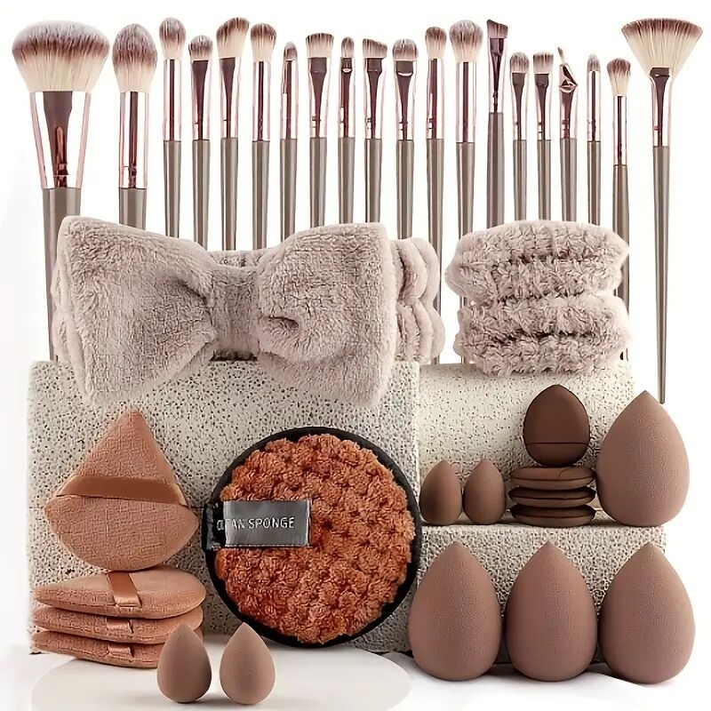 20 40pcs makeup set specifications set 20 high quality makeup brushes 1 cap 2 wrist strap 1 makeup removal foam 4 triangular plush foam 4 finger foam 4 large beauty sponges 4 small beauty sponges 0