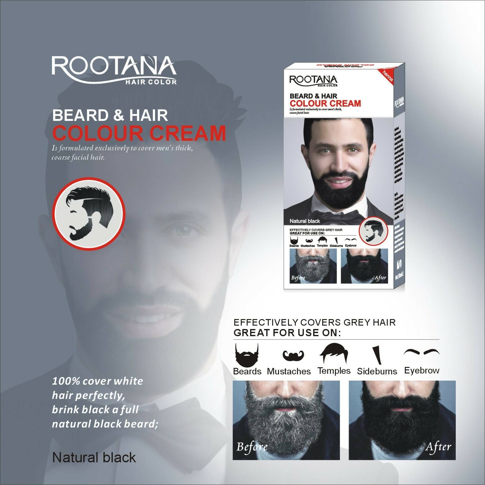 Long-Lasting Men's Fashion Semi-Permanent Beard Dye Cream Black Henna Tint for Beard Care