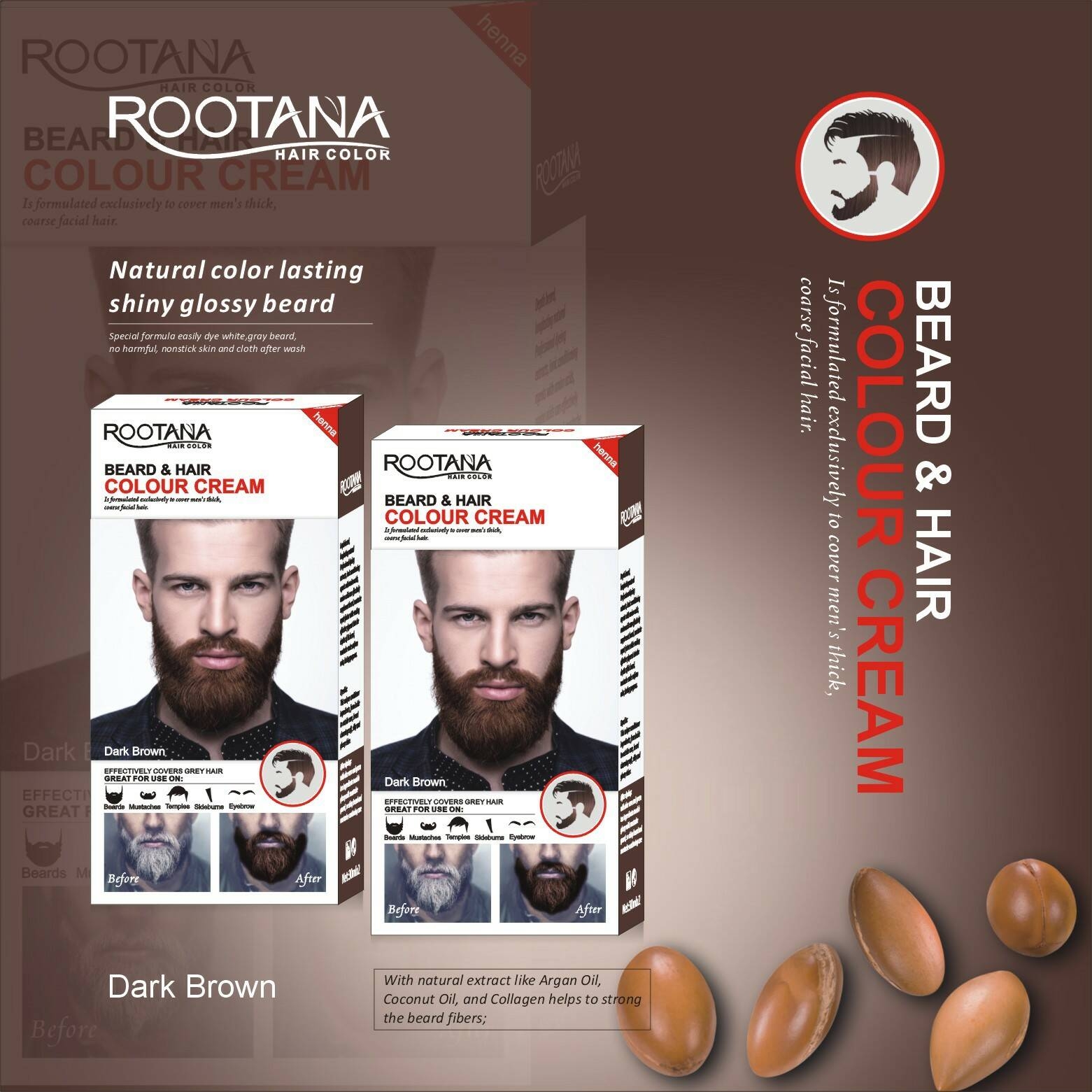 Long-Lasting Men's Fashion Semi-Permanent Beard Dye Cream Black Henna Tint for Beard Care