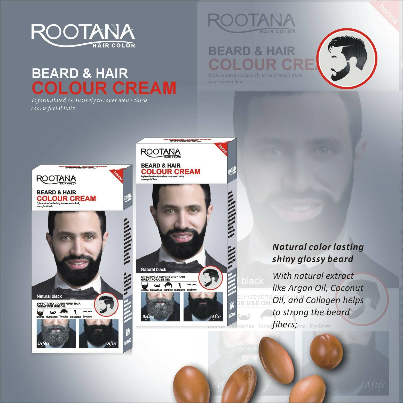 Long-Lasting Men's Fashion Semi-Permanent Beard Dye Cream Black Henna Tint for Beard Care