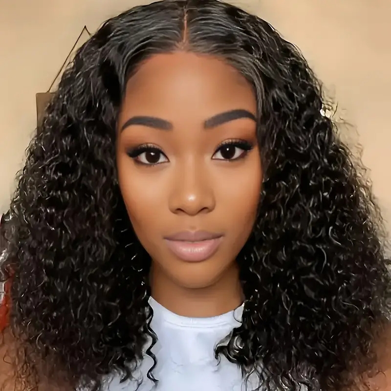 lace front hair wig curly wig deep wave short bob wigs lace front hair wigs for women deep curly   hair brazilian   for daily decorative wig cosplay prop black details 0