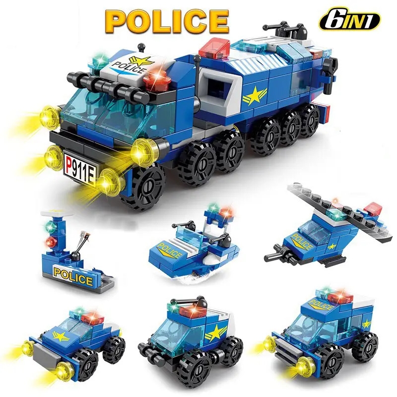 147pcs 6 in 1 city police series car model small particle building blocks assembling children bricks puzzle toys gift 1