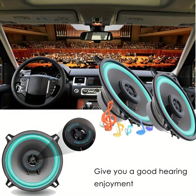 1pc 5 inch 100w 2 way car hifi coaxial speaker car door audio music stereo tweeter mid woofer full range frequency speaker green for refit replace 8