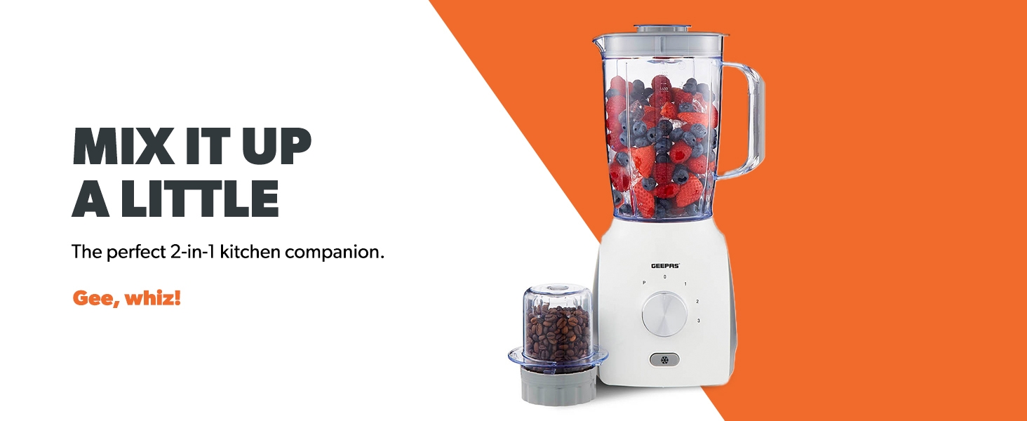 Geepas 600W 2 in 1 Food Jug Blender, White