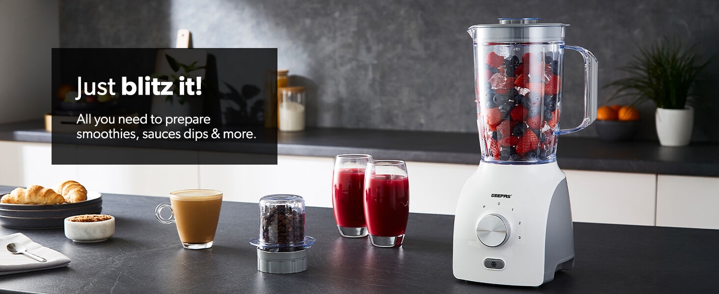 Geepas 600W 2 in 1 Food Jug Blender, White