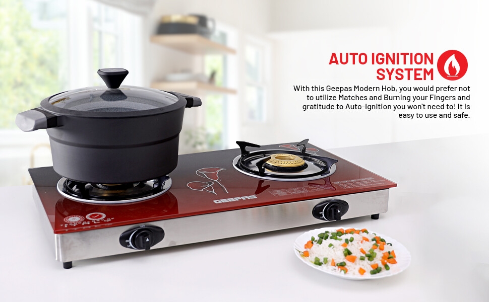 Geepas-Gas Cooker, 2 Burner Glass Top Gas Stove