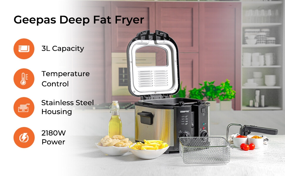 Geepas GDF36014 Deep Fryer, Adjustable Temperature