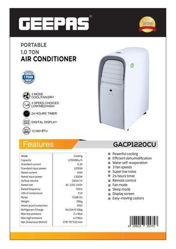 display image 14 for product Portable Ac 1.0 Ton/Cooling/12K BTU