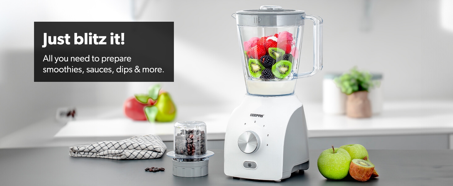 Geepas 600W 2 in 1 Food Jug Blender, White