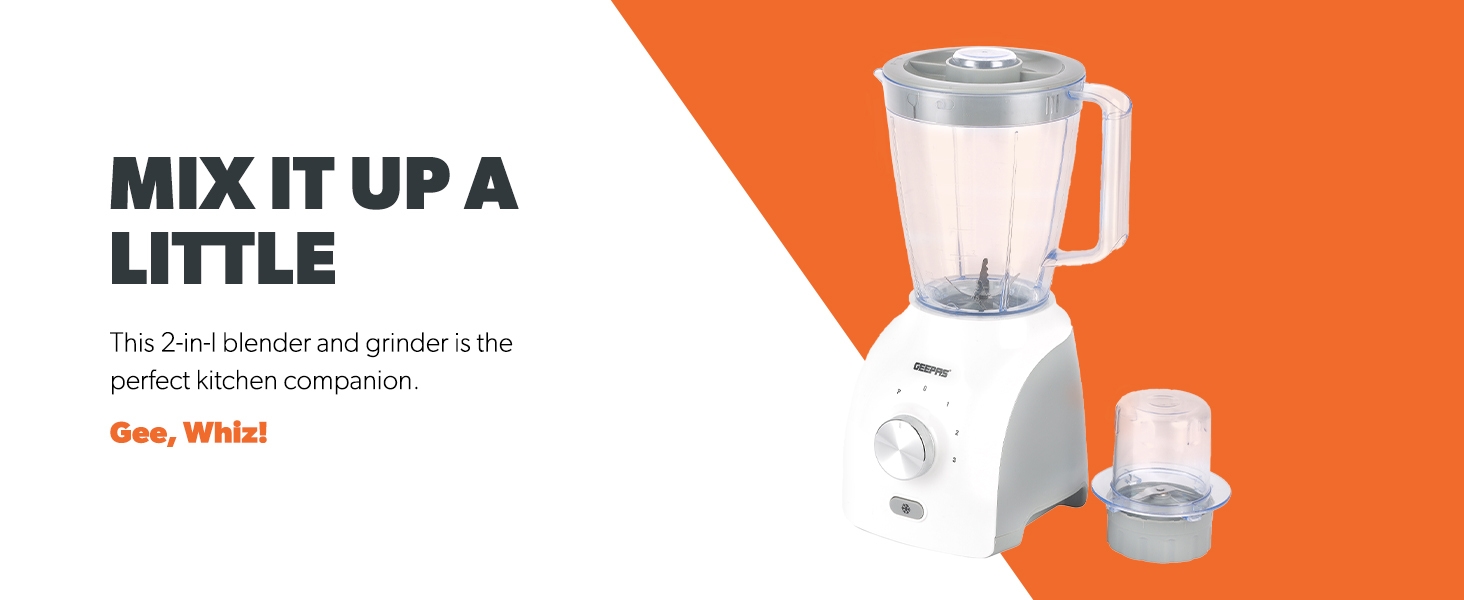 Geepas 600W 2 in 1 Food Jug Blender, White