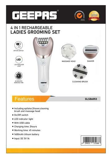 display image 15 for product Geepas GLS86053 Lady Shaver Set - Electric Hair Remover - Detachable Shaving Head- On/Off Switch- LED Indicator Light- Ideal to Remove Unwanted Hair