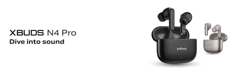 Text reads 'XBUDS N4 Pro' and 'into sound'. Product image showing black wireless earbuds with charging case, displayed against white background.