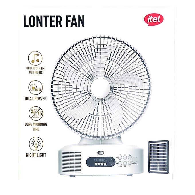 itel 12 Inches AC/DC Solar Rechargeable Music Fan With Panel - Image 2