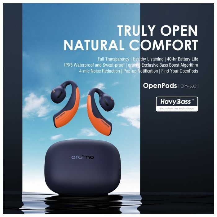 oraimo OpenPods HavyBass Long Playtime Open-ear True Wireless Earphones