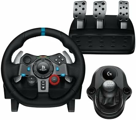 Logitech G29 Driving Force Racing Wheel and Pedals, Force Feedback, Real Leather + Logitech G Driving Force Shifter - For PS5, PS4 and PC, Mac - Black