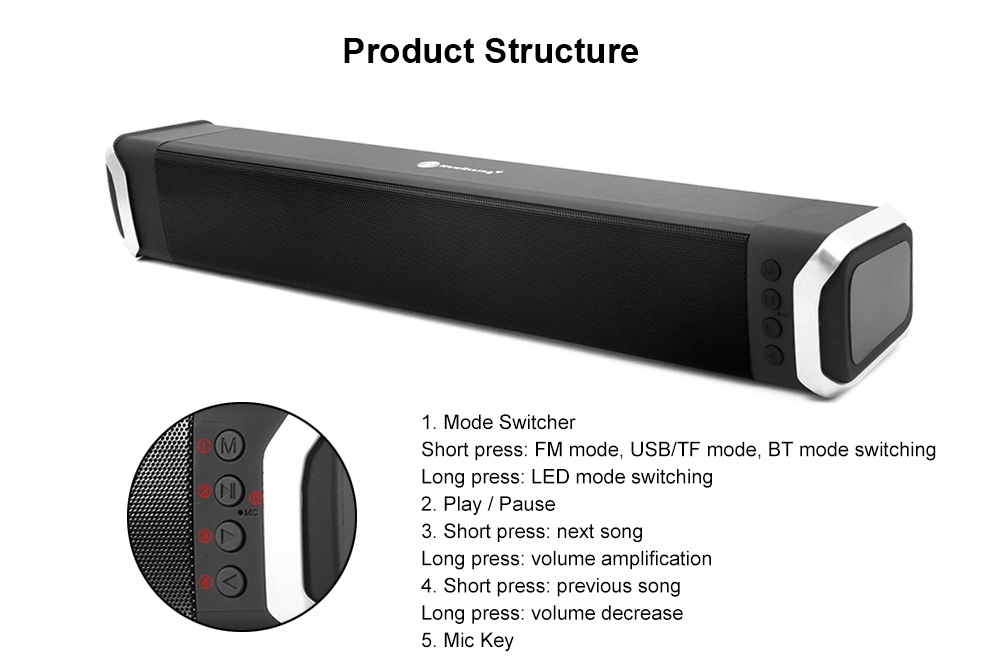 NewRixing NR - 2017 Elegant Wireless Bluetooth Soundbar Home Theater Speaker- Red NewRixing NR - 2017 Elegant Wireless Bluetooth Soundbar Home Theater Speaker- Red