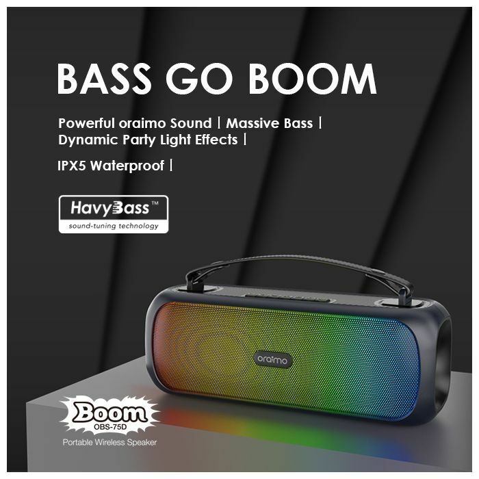 oraimo Boom Powerful Sound Massive Bass Dynamic Light Effects Portable Wireless Speaker