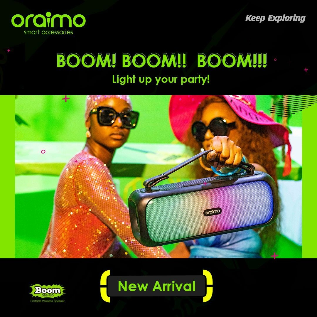 oraimo Boom Powerful Sound Massive Bass Dynamic Light Effects Portable Wireless Speaker