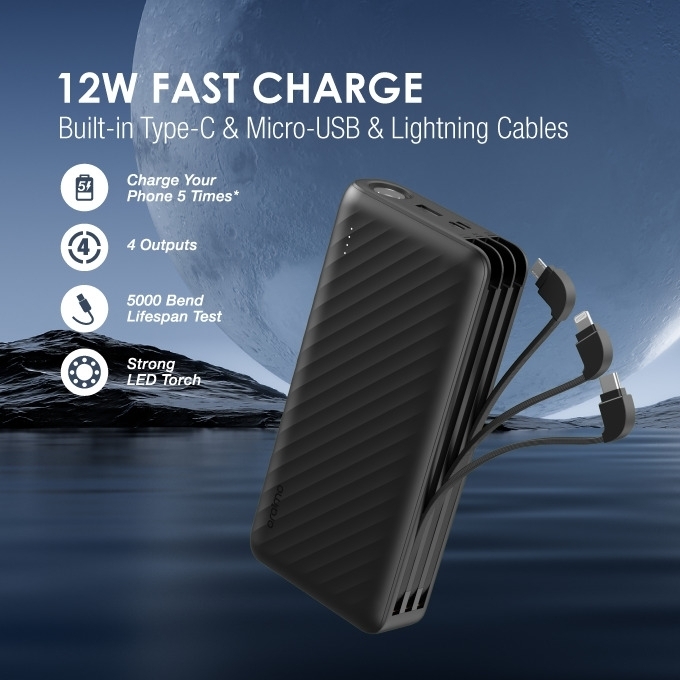 oraimo Traveler Link 27 27000mAh 3 Built-in Charging Cables AniFast 12W Fast Charge Power Bank