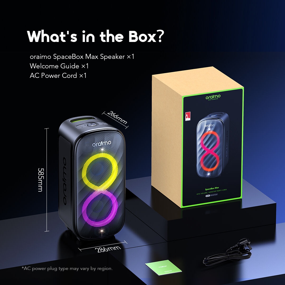 oraimo Wireless Party Speaker SpaceBox Max OBS-982 12 What's in the Box