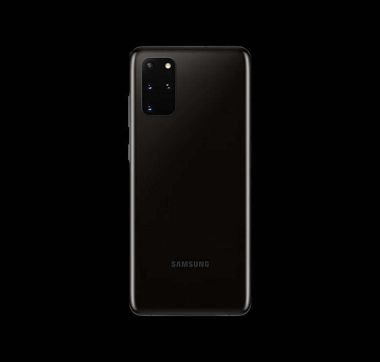 Galaxy S20 plus in Cosmic Black seen from the rear