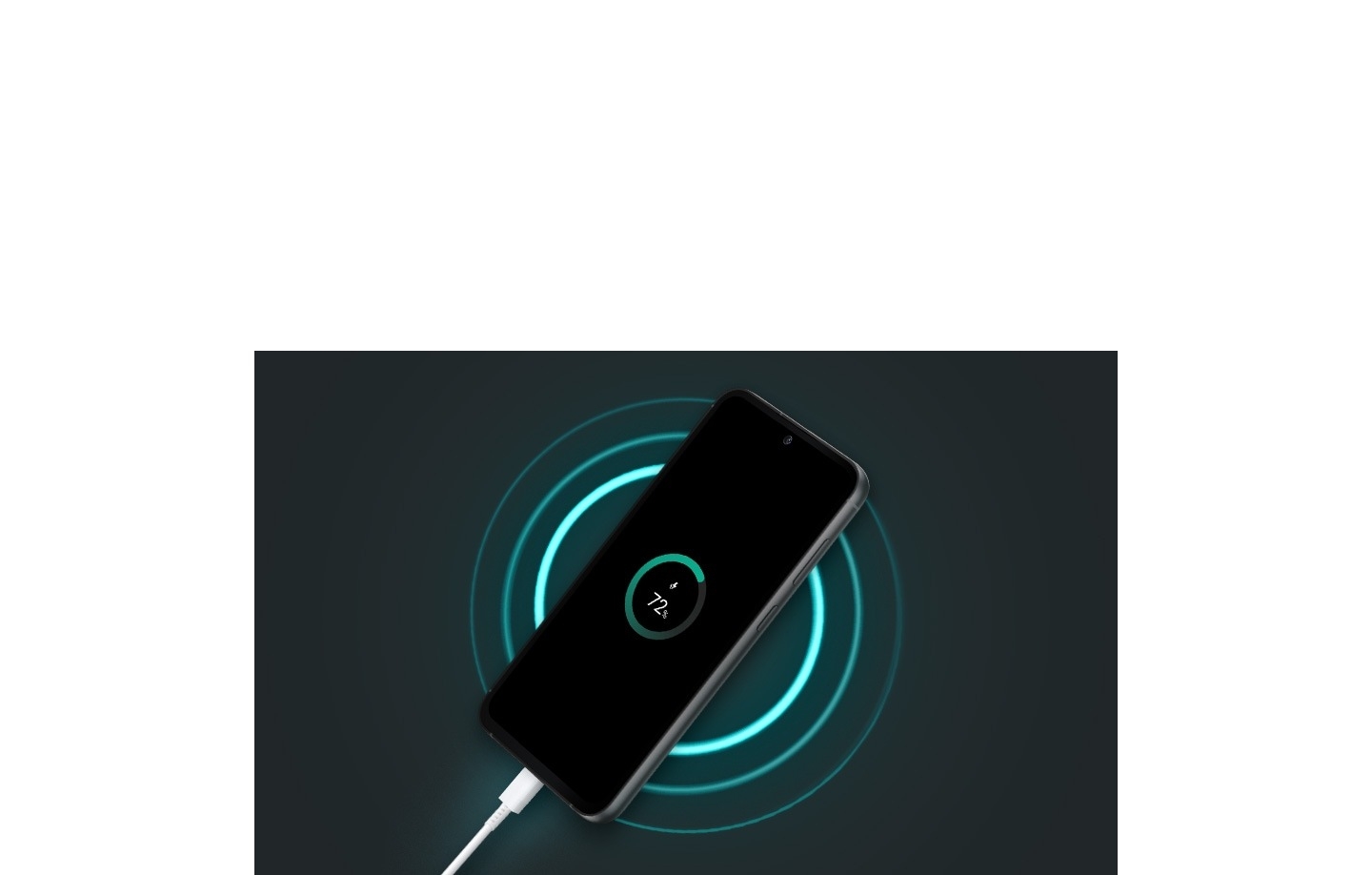 A Galaxy S23 FE connected to a charger with the text 72% onscreen.