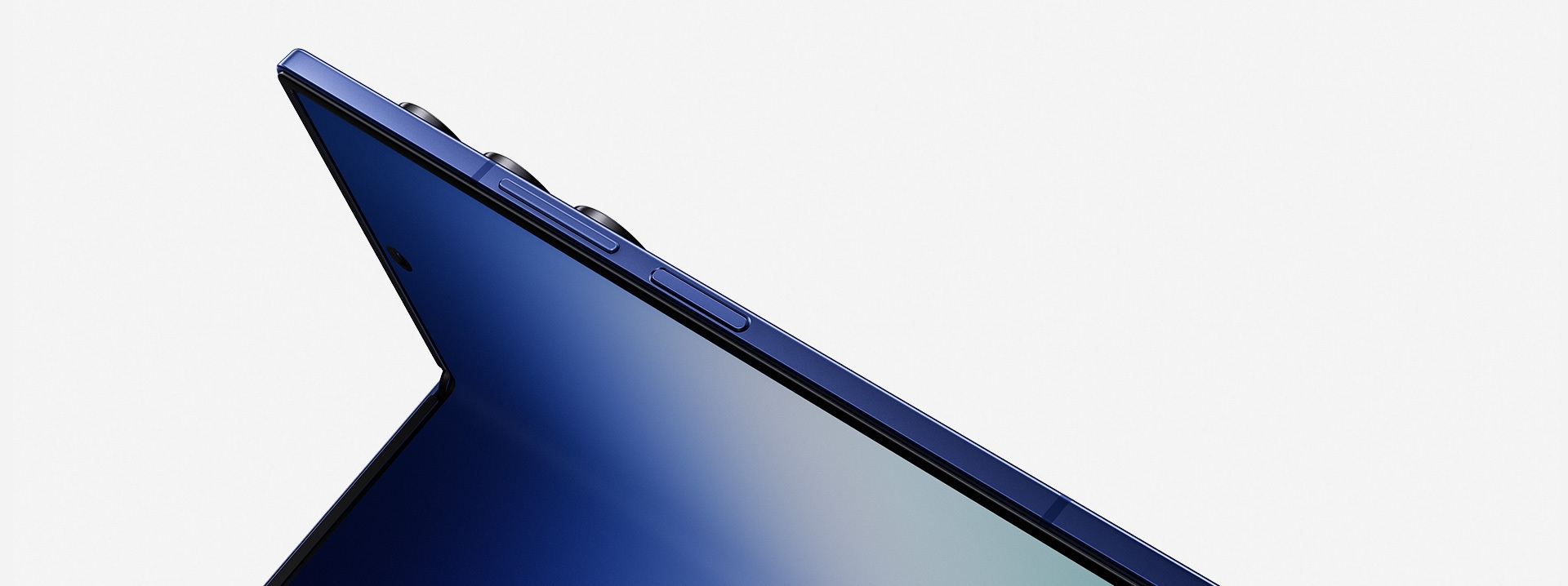 The Galaxy Z Fold7 in Dark Blue is turned on at an angle and opened most of the way to show off the expansive Main Display. Galaxy AI.