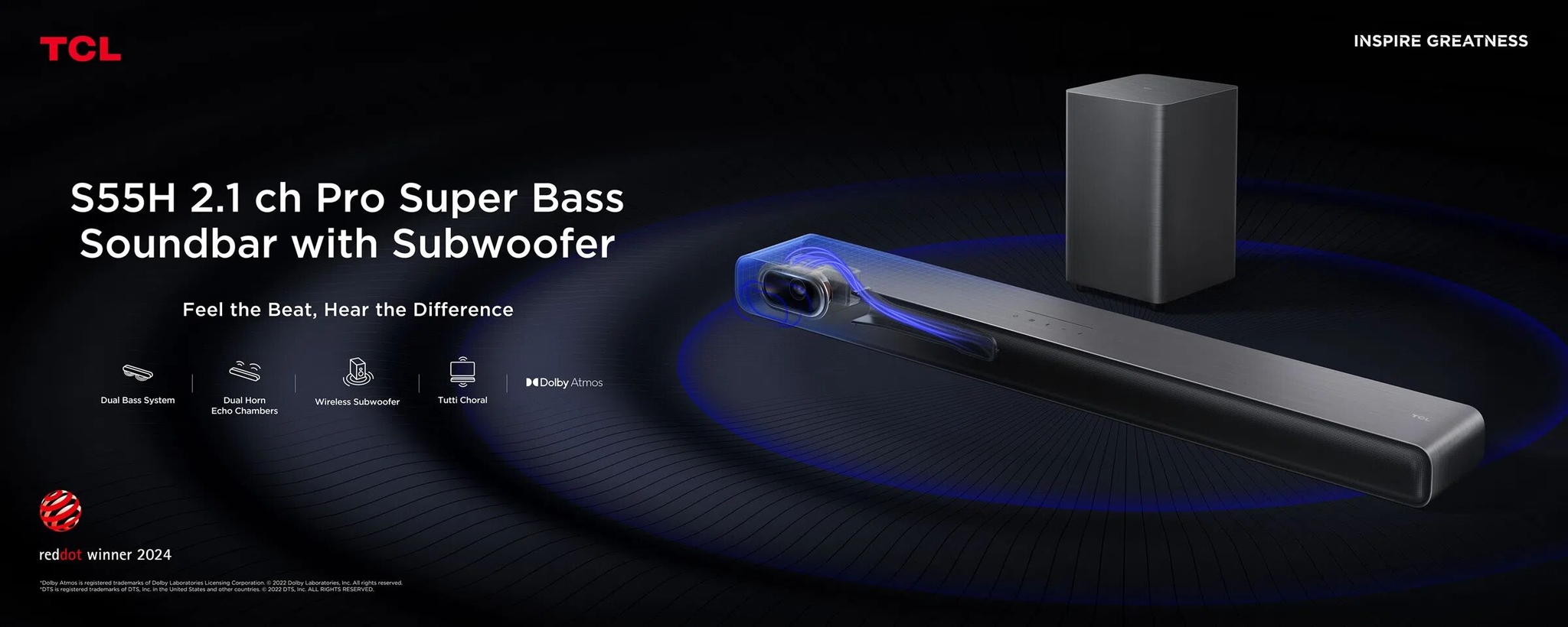 TCL Soundbar S55H 2.1ch Pro Super bass with Subwofer