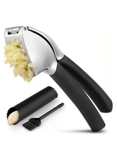 Buy Comfort Grip Garlic Press - Garlic Mincer Tool - Garlic Crusher - Garlic Press Mincer Rust Proof, with Soft Ergonomic Handle, Easy Clean Set with Peeler and Brush in UAE