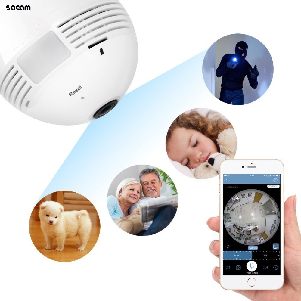 360 Degree Camera Bulb WiFi Panoramic VR Smart Fisheye Camera 1080P LED Light Night Vision Webcam Hidden IP Recorder Camcorder