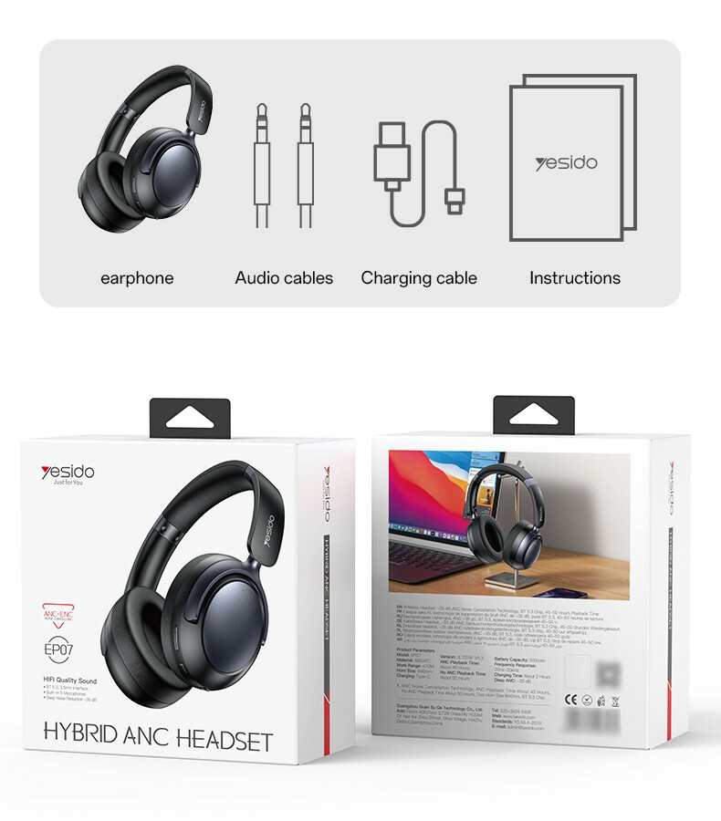 Yesido EP07 ANC+ENC BT Wireless Headset Packaging