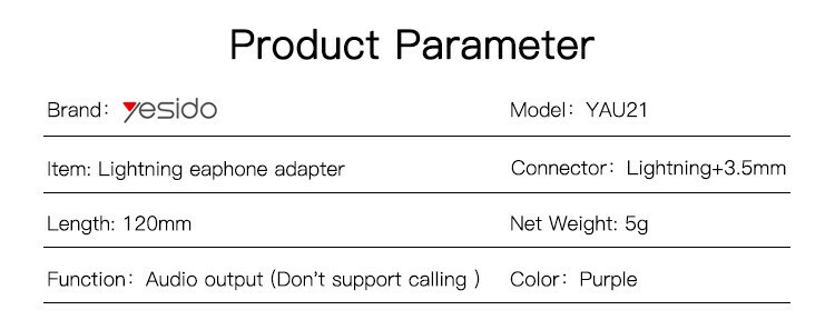 YAU21 IP to 3.5mm port Audio Adapter Parameter