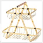 Elegant Duo 2-Tier Metallic Fruit Rack & Basket - Gold