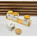 product_image_name-Generic-Salt, Pepper, Spices And Flour 4 Piece Kitchen Storage Jars Ceramic Spice Jars With bamboo LIds And Bamboo Tray Kitchen Boxes Canister Spice Food Organizer Containers Jars With Wooden Tray Stand-2