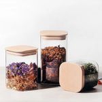 product_image_name-Generic-3 Pieces Borosilicate Glass Storage Jar With Bamboo Lids For Spices Sugar Cereals Storage-Transparent-2