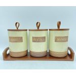 product_image_name-Generic-3 Piece Ceramic Canister Set For Spice Tea Coffee Sugar Storage Jars Containers With Airtight Lid And Wooden Bamboo Tray Stand- Multicolor-4