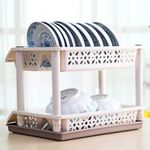 product_image_name-Generic-2 Tier kitchen Counter Top Plastic Dish Draining Drying Storage rack tray Organizer- Multicolor-2