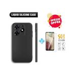 Tecno Pop 8 Luxury Soft Rubber Liquid Silicone Skin Touch Feel Cover Case Black with free gift 